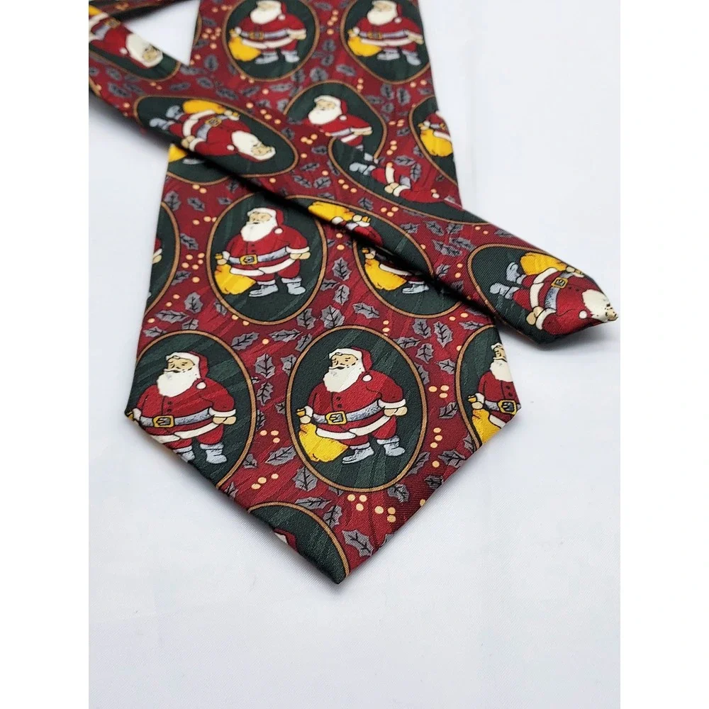 Keith Daniel Mens Christmas Tie Santa Claus Portrait Burgundy Holiday Silk Blend
